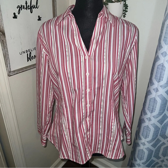 Chico’s button down collar striped blouse Size 1 M - Picture 1 of 7